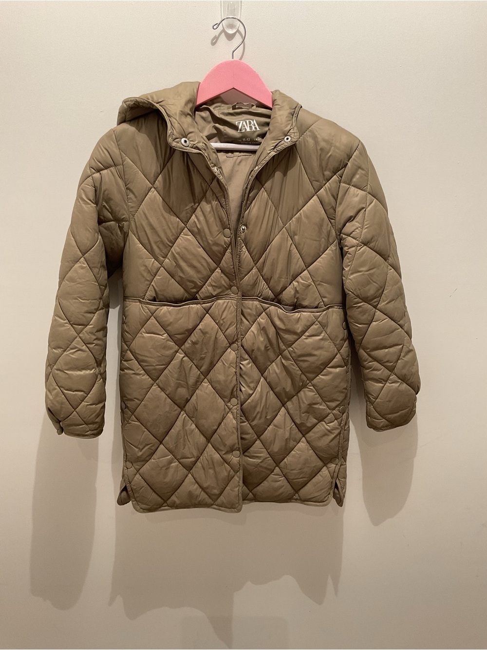 Zara Kids Quilted Hooded Coat in Olive